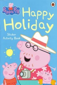 "Peppa Pig activity book cover featuring Peppa and her family on holiday."