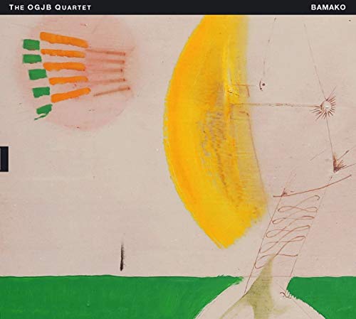 Album cover with abstract art, featuring yellow, green, and orange shapes on a white background.