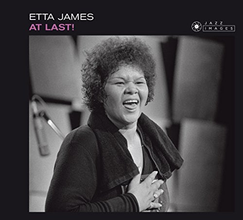 "Etta James album cover featuring a black-and-white photo of Etta James singing."
