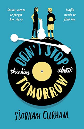 "Book cover featuring a vinyl record with two figures and the title 'Don't Stop Thinking About Tomorrow'."