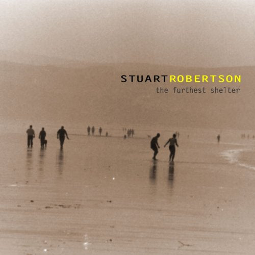 A sepia-toned album cover featuring silhouetted people on a beach with the artist's name.
