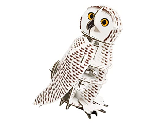 Build Your Own Moving Snowy Owl - Rotating Head Action - 39 Piece Kit - Fun Toy Gift for Kids, Girls & Boys & Families Age 8+ - Eco Friendly Cardboard Slot Together Kit