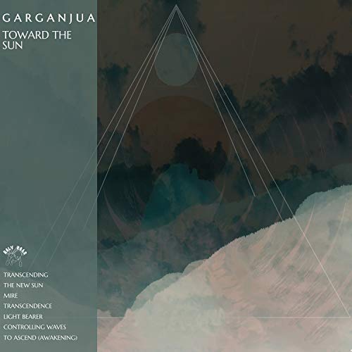 "Album cover with abstract landscape, geometric shapes, and text listing song titles."
