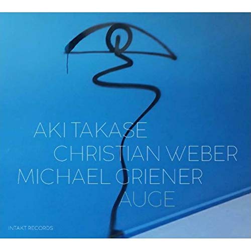"Blue album cover with black metal sculpture and artist names in white text."