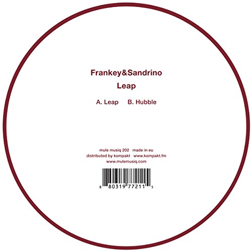 A vinyl record label with red text and a barcode on a white background.