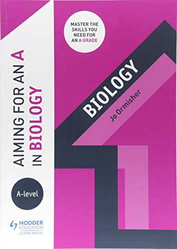 "A-level biology textbook cover with pink and grey geometric design, white and dark grey text."