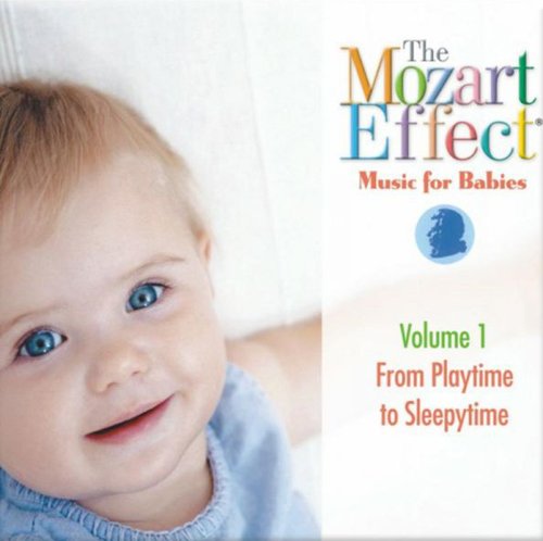 "CD cover with a baby and multicolored text reading 'The Mozart Effect'."