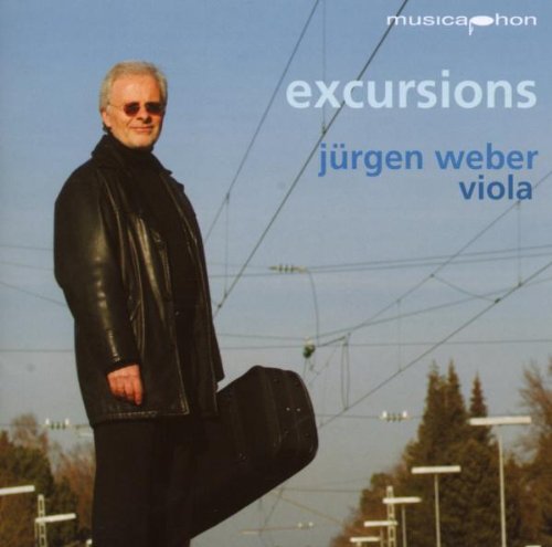 CD cover featuring a man holding a case, with text "excursions" and "viola".