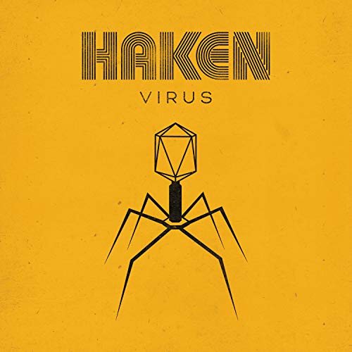 Yellow album cover with a black bacteriophage illustration and 'Haken Virus' text.