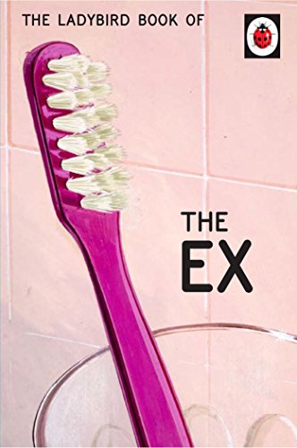"Book cover with a pink toothbrush in a glass against pink tiles."