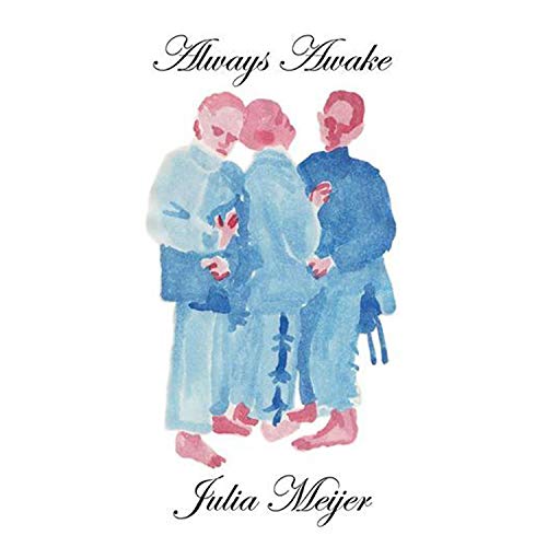 "Album cover with watercolor illustration of three people in blue and pink hues."