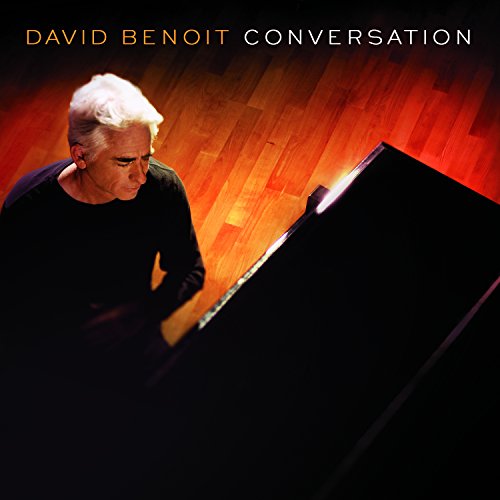 Album cover: man with white hair plays piano, titled "David Benoit Conversation".