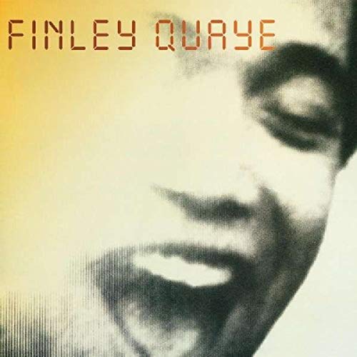 "Vinyl record cover with a distorted, black-and-white man's face and orange text."