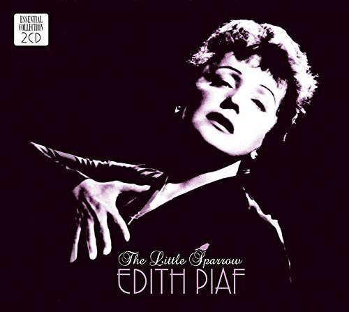 "CD cover featuring a black-and-white image of Édith Piaf singing, with dark background."