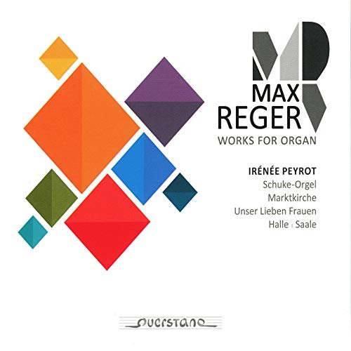 "CD cover with colorful geometric shapes and text 'Max Reger Works for Organ'".