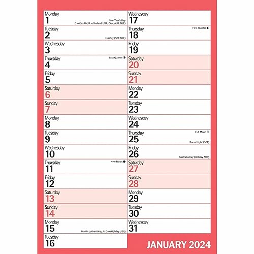 Carousel Calendars Red & Black Monthly Engagement Portrait A4 Calendar 2024