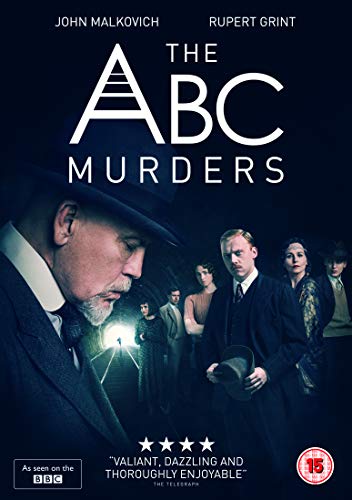DVD cover for "The ABC Murders" featuring a man in a fedora holding a torch.