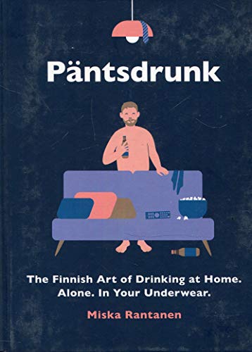 Book cover featuring a man in underwear drinking on a sofa, against a dark blue background.