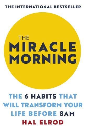 "Book cover with yellow circle and 'The Miracle Morning' in dark blue text."