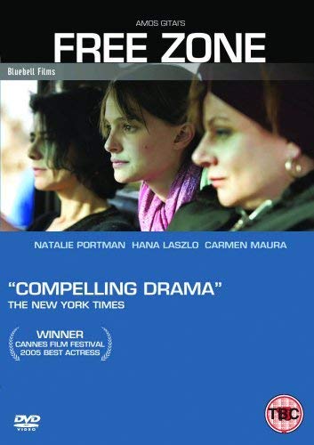 DVD cover for "Free Zone" featuring three women in profile against a blue background.