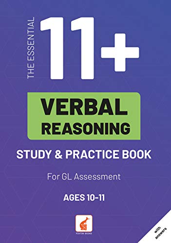 The image shows a book cover with a blue background and white text. Alt text: Blue book cover with "11+ Verbal Reasoning Study & Practice Book" text.