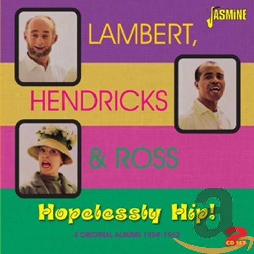 "CD cover with three headshots on a purple, yellow, and pink background."