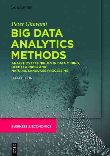 "Book cover with mosaic bust and text 'Big Data Analytics Methods' on dark green background."
