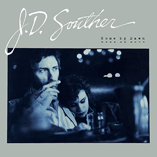 "Album cover featuring a man and woman at a table, with 'J.D. Souther' and 'Home by Dawn'."
