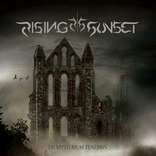 "Album cover featuring a ruined gothic church with birds flying in a dark sky."