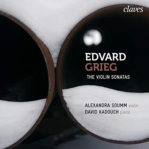 CD cover with snow-covered pipes and text "Edvard Grieg: The Violin Sonatas".