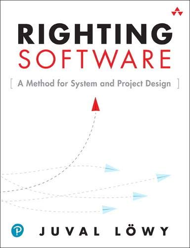 "Book cover with title 'Righting Software' and author's name 'Juval Löwy' on a white background."
