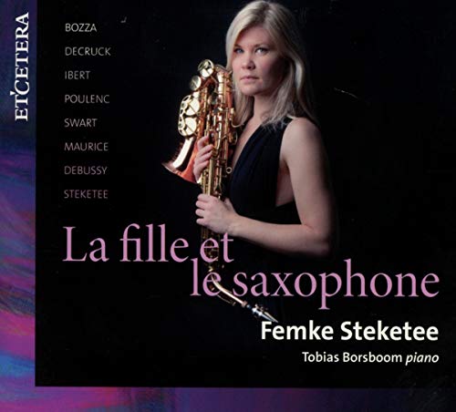 CD cover with blonde woman holding saxophone, dark background, and pink and white text.