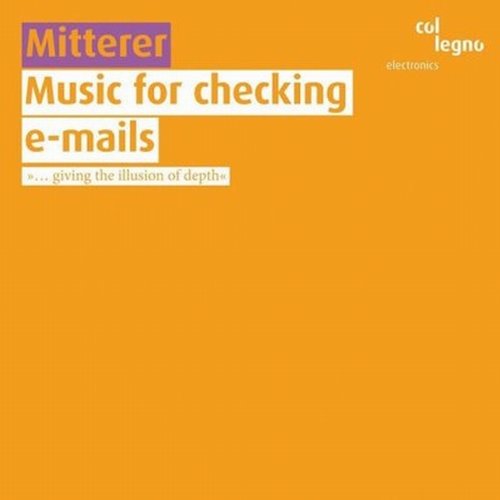 Album cover with orange background and text "Music for checking e-mails" in white boxes.