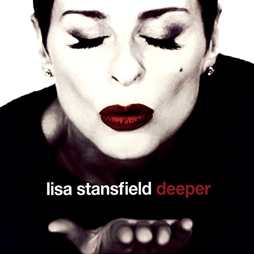 "Album cover featuring a black-and-white close-up of a woman with red lips."