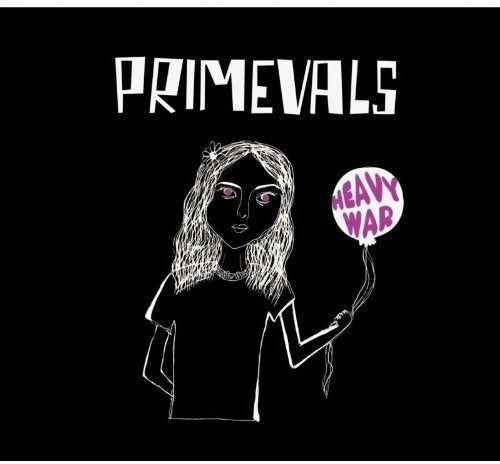 "Album cover with a girl holding a 'Heavy War' balloon against a black background."