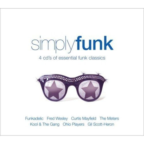 "Album cover with sunglasses and star lenses, listing featured funk artists."