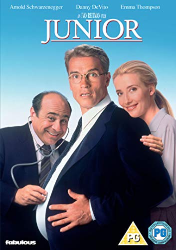 DVD cover for "Junior" featuring three actors in formal attire against a blue background.