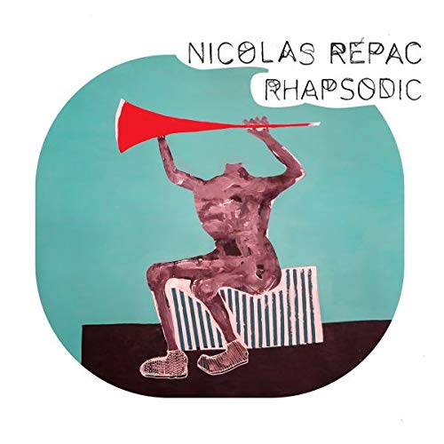 "CD cover art featuring a man blowing a red horn, abstract design."