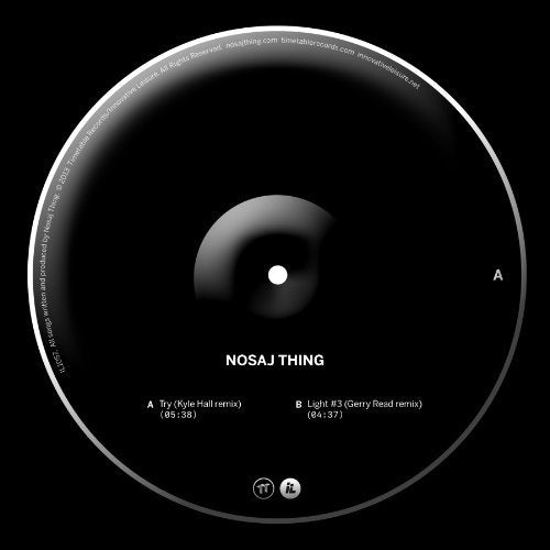 Black vinyl record with white text, displaying "Nosaj Thing" and track listings.