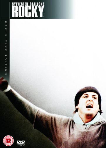 "Rocky DVD cover featuring Sylvester Stallone in a beanie, arm raised, against a white background."