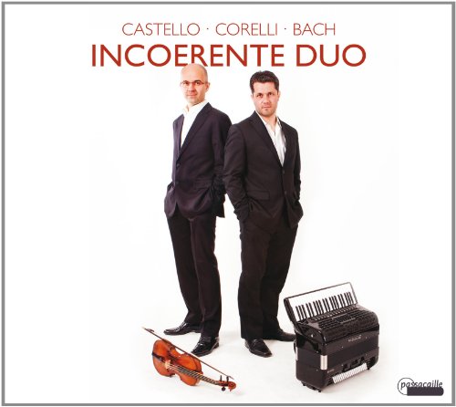 "CD cover featuring two men in suits, a violin, and an accordion."