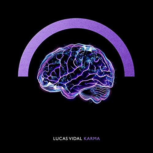 "Album cover featuring a glowing brain illustration with purple arch on a black background."