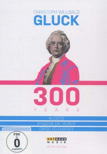 DVD cover featuring a man in 18th-century attire, with "Gluck 300 Years" text.