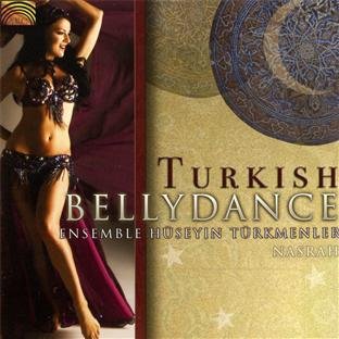 "CD cover with a belly dancer and ornate design, titled 'Turkish Bellydance'."
