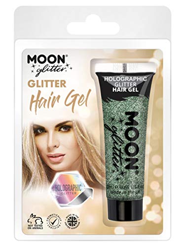 Smiffys Moon Glitter Holographic Glitter Hair Gel, Green