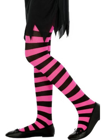 Pink striped Halloween tights for children. - 7-9 years/ Medium