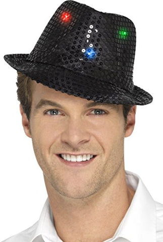 Smiffys 47067 Light Up Sequin Trilby Hat, Black, One Size