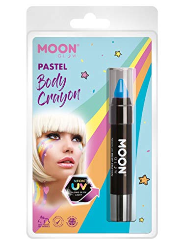 Smiffys Moon Glow Pastel Neon UV Body Crayons, Pastel Blue