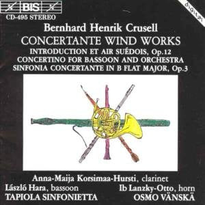 "CD cover with wind instruments illustration on black background, white text."