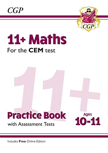 "Book cover with '11+ Maths' and 'Practice Book' text on a white background."